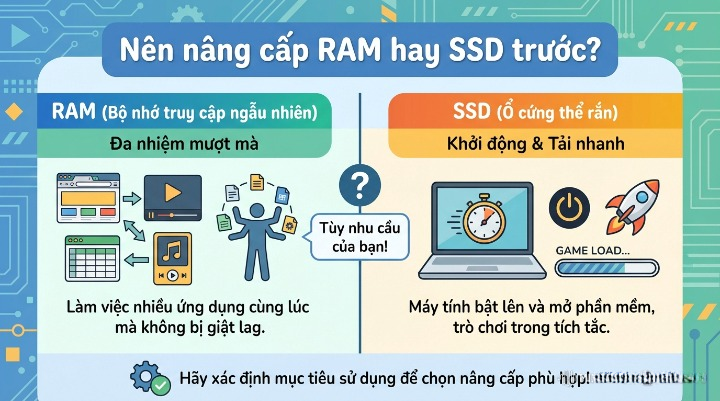 Nên nâng cấp RAM hay SSD trước? Lời khuyên dành cho người dùng phổ thông