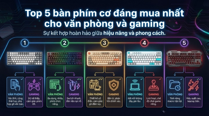Top 5 bàn phím cơ đáng mua nhất cho văn phòng và gaming